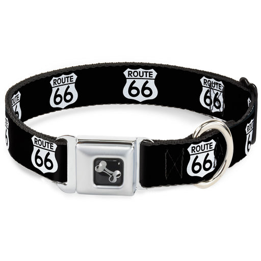 Dog Bone Seatbelt Buckle Collar - ROUTE 66 Highway Sign Repeat Black/White Seatbelt Buckle Collars Buckle-Down   
