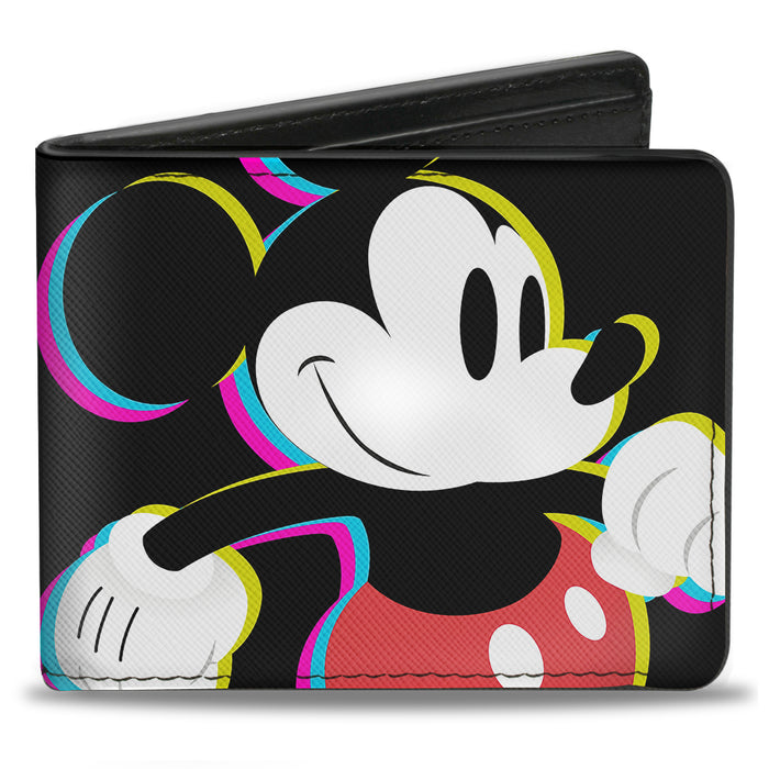 Bi-Fold Wallet - CMYK Mickey Mouse Walking Pose + MICKEY MOUSE Pixel Text Black Multi Neon Bi-Fold Wallets Disney   