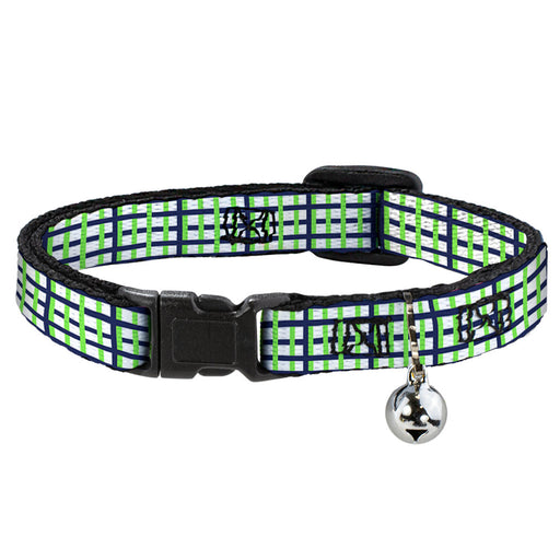 Cat Collar Breakaway - Basketweave Plaid White Navy Bright Green Breakaway Cat Collars Buckle-Down   