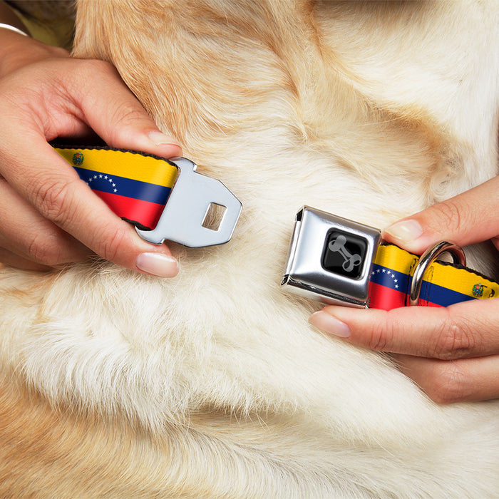 Dog Bone Black/Silver Seatbelt Buckle Collar - Venezuela Flag Continious Repeat Seatbelt Buckle Collars Buckle-Down   