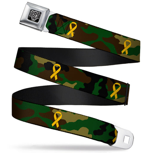 BD Wings Logo CLOSE-UP Full Color Black Silver Seatbelt Belt - Support Our Troops Camo Olive/Yellow Ribbon Webbing Seatbelt Belts Buckle-Down   