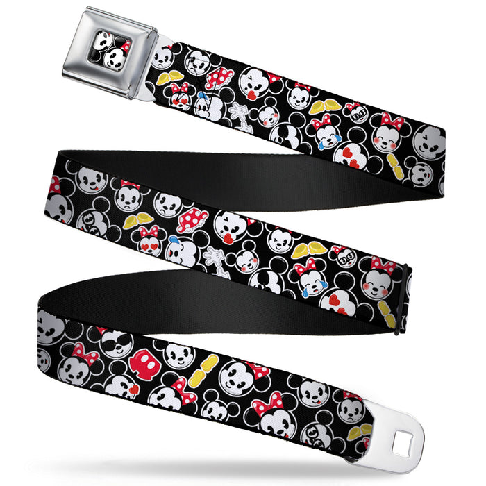 Mickey & Minnie Emojis CLOSE-UP Full Color Black Seatbelt Belt - Mickey & Minnie Emojis Scattered Black Webbing Seatbelt Belts Disney   