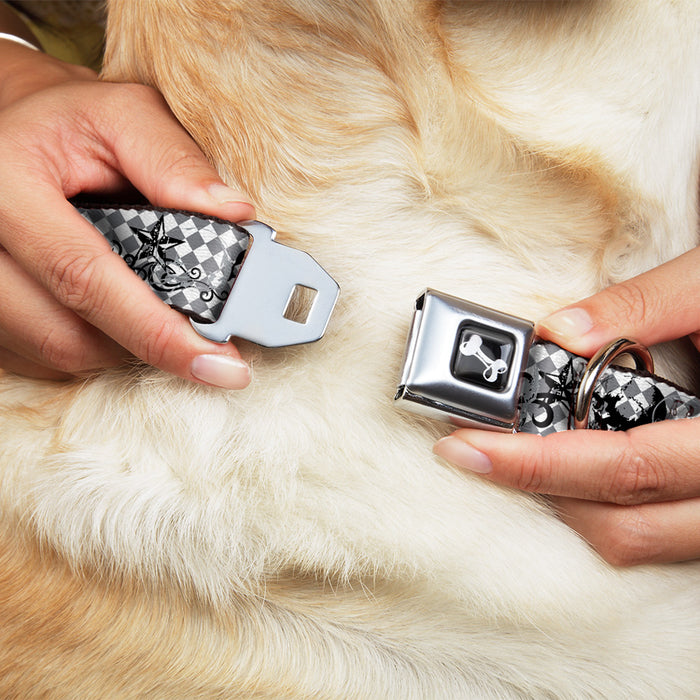Dog Bone Seatbelt Buckle Collar - Diamonds White/Gray w/Skulls Seatbelt Buckle Collars Buckle-Down   