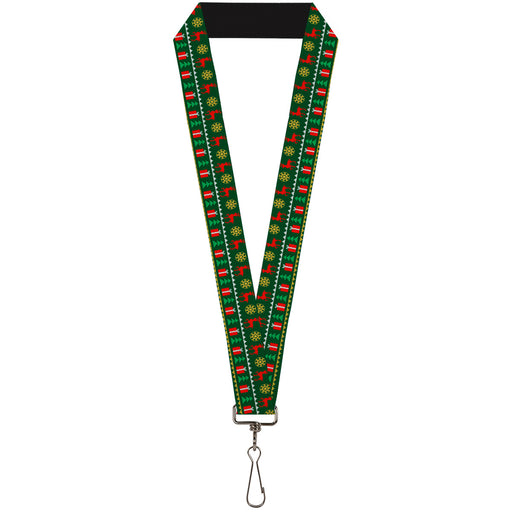 Lanyard - 1.0" - Christmas Sweater Stitch Green White Gold Red Lanyards Buckle-Down   