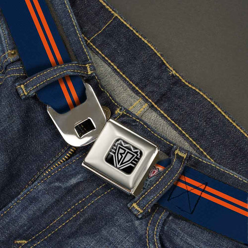 BD Wings Logo CLOSE-UP Full Color Black Silver Seatbelt Belt - Racing Stripe Navy/Orange Webbing Seatbelt Belts Buckle-Down   