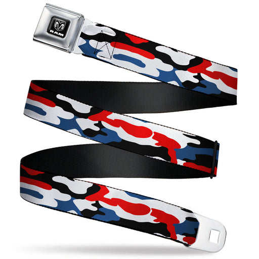 RAM Logo Full Color Black/White Seatbelt Belt - Ram Americana Camo Red/White/Blue/Black Webbing Seatbelt Belts Ram   