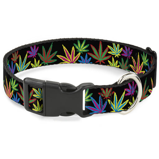 Buckle-Down Plastic Buckle Dog Collar - Multi Marijuana Leaves Black/Multi Color Plastic Clip Collars Buckle-Down   