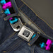 BD Wings Logo CLOSE-UP Full Color Black Silver Seatbelt Belt - Pixilated Checker Black/Fuchsia/Turquoise Webbing Seatbelt Belts Buckle-Down   