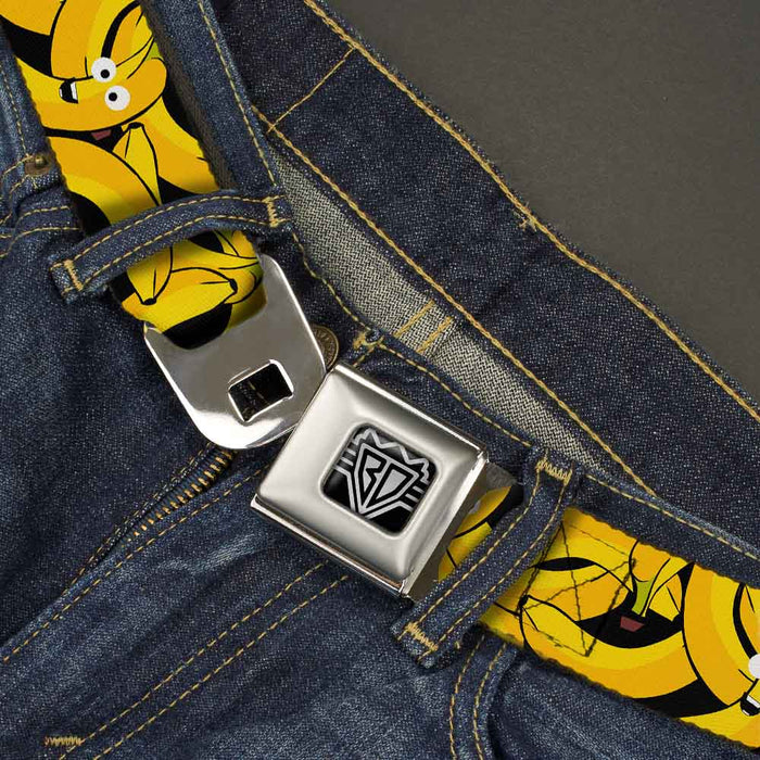 BD Wings Logo CLOSE-UP Full Color Black Silver Seatbelt Belt - Bananas Stacked Cartoon Black//Yellows Webbing Seatbelt Belts Buckle-Down   
