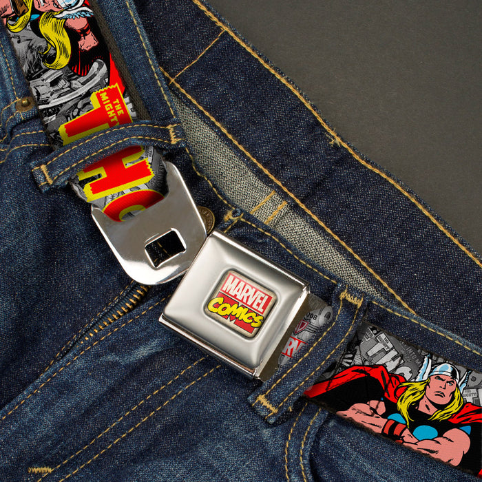 MARVEL COMICS Marvel Comics Logo Full Color Seatbelt Belt - THE MIGHTY THOR Action Poses Webbing Seatbelt Belts Marvel Comics   
