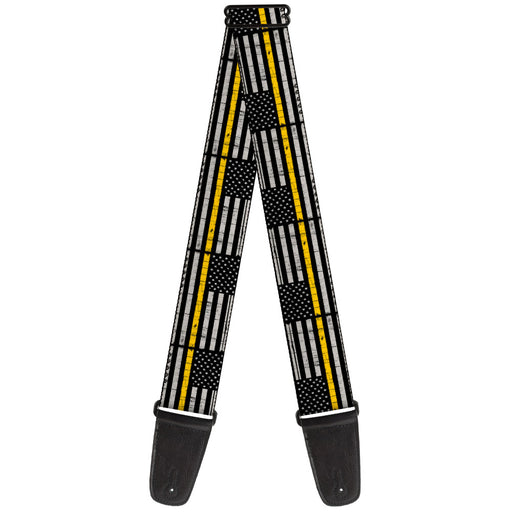 Guitar Strap - Thin Yellow Line Flag Weathered Black Gray Yellow Guitar Straps Buckle-Down   