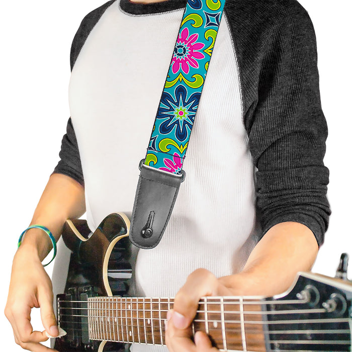 Guitar Strap - Floral Burst Turquoise Blues Pinks Yellow Green Guitar Straps Buckle-Down   