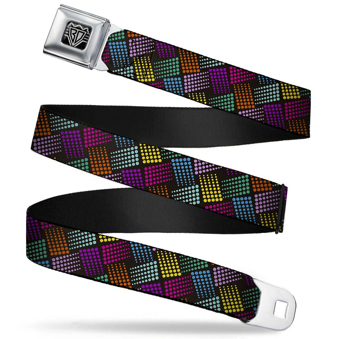 BD Wings Logo CLOSE-UP Full Color Black Silver Seatbelt Belt - Halftone Blocks Charcoal/Pinks/Greens/Orange/Yellow Webbing Seatbelt Belts Buckle-Down   