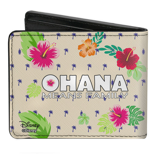 Bi-Fold Wallet - Stitch Winking Pose + OHANA MEANS FAMILY Tropical Icons Flora Cream Blue Multi Color Bi-Fold Wallets Disney   