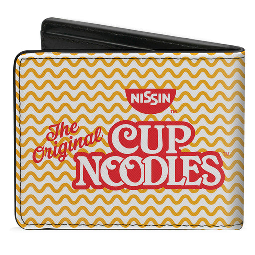 Bi-Fold Wallet - THE ORIGINAL CUP NOODLES Logo Noodle Wave White Orange Red Bi-Fold Wallets Nissin Foods   