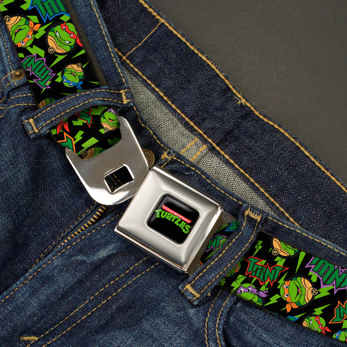 Classic TMNT Logo Full Color Seatbelt Belt - Classic TMNT/Bolts/Faces Black/Greens Webbing Seatbelt Belts Nickelodeon   