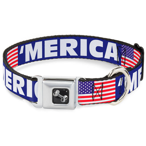 Dog Bone Seatbelt Buckle Collar - 'MERICA/US Flag Blue/White/Red Seatbelt Buckle Collars Buckle-Down   
