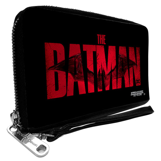PU Zip Around Wallet Rectangle - THE BATMAN Movie Bat Title Weathered Black Red Clutch Zip Around Wallets DC Comics   