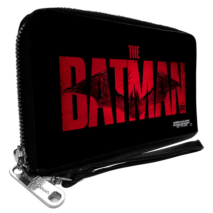 PU Zip Around Wallet Rectangle - THE BATMAN Movie Bat Title Weathered Black Red Clutch Zip Around Wallets DC Comics   