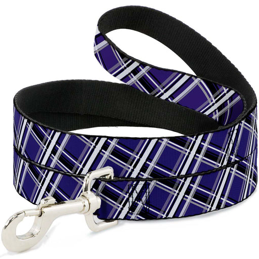 Dog Leash - Plaid X2 Purple/Gray/White/Black Dog Leashes Buckle-Down   