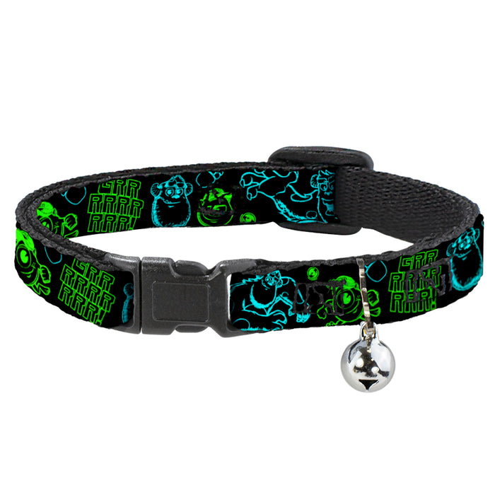Cat Collar Breakaway - Monsters Inc. Sully & Mike Poses GRRRRR! Black Turquoise Green Breakaway Cat Collars Disney   