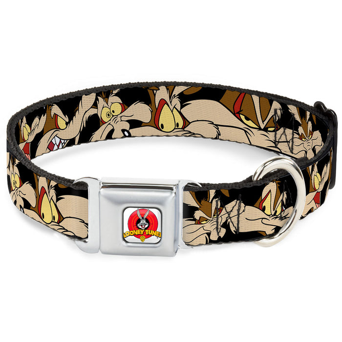 Looney Tunes Logo Full Color White Seatbelt Buckle Collar - Wile E. Coyote Expressions Black Seatbelt Buckle Collars Looney Tunes   