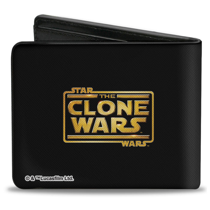 Bi-Fold Wallet - Star Wars The Clone Wars REX CAPTAIN Clone Trooper Helmet + Logo Black White Blues Bi-Fold Wallets Star Wars   