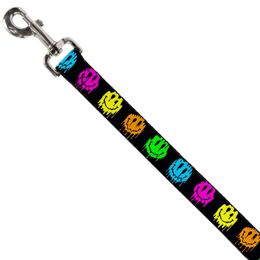 Dog Leash - Smiley Face Melted Repeat Black/Multi Neon Dog Leashes Buckle-Down   