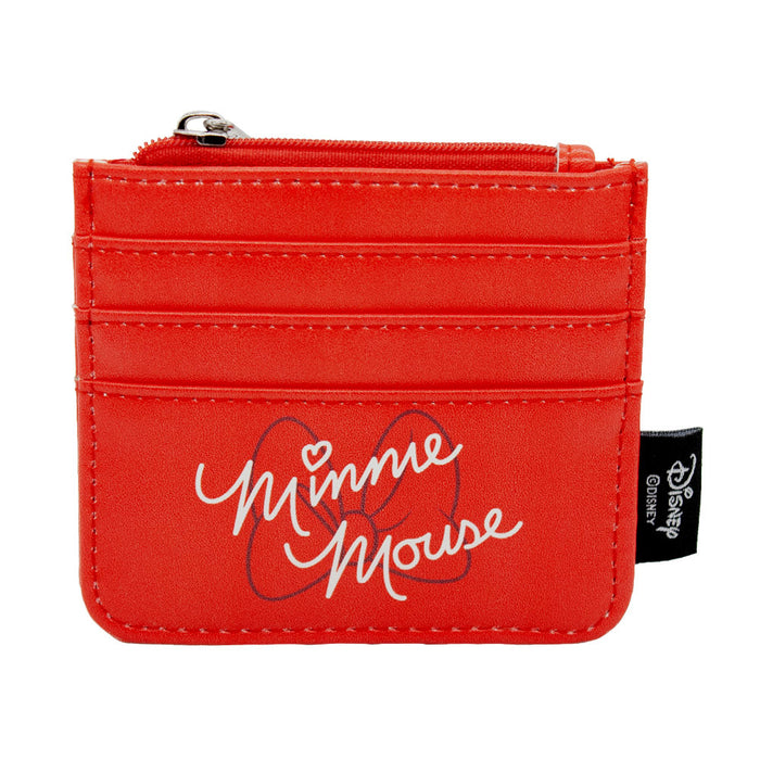 Women's Wallet ID Zip Top - Minnie Mouse Signature and Bow + Polka Dots Reds White Mini ID Wallets Disney   