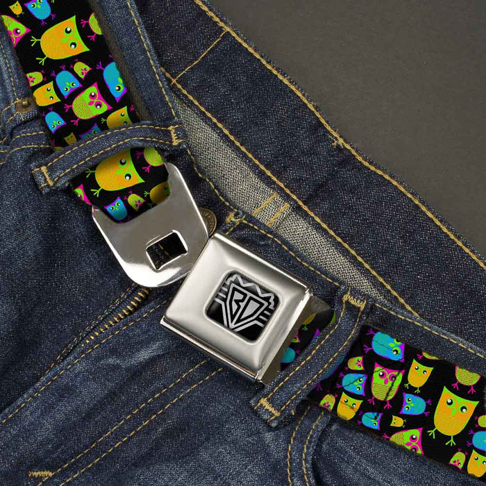 BD Wings Logo CLOSE-UP Full Color Black Silver Seatbelt Belt - Owls Black/Multi Neon Webbing Seatbelt Belts Buckle-Down   