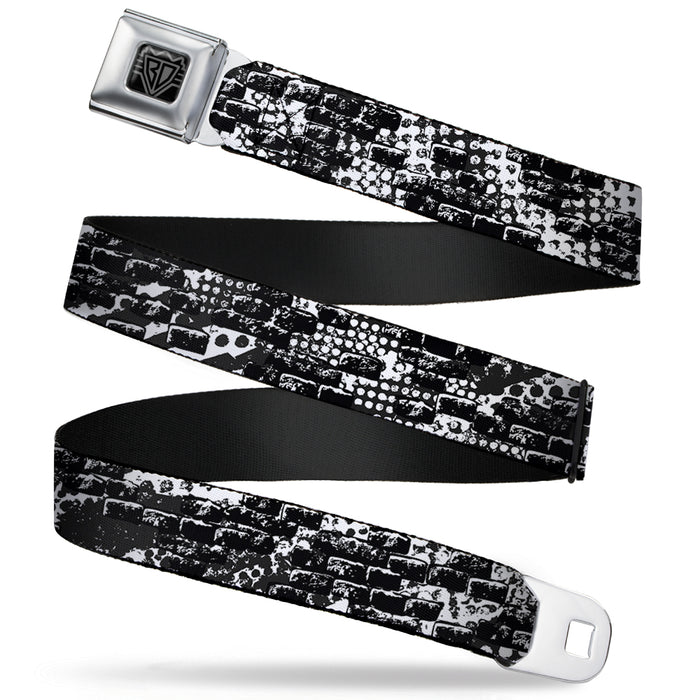 BD Wings Logo CLOSE-UP Full Color Black Silver Seatbelt Belt - Grunge Bricks Black/White Webbing Seatbelt Belts Buckle-Down   
