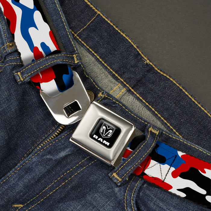 RAM Logo Full Color Black/White Seatbelt Belt - Ram Americana Camo Red/White/Blue/Black Webbing Seatbelt Belts Ram   