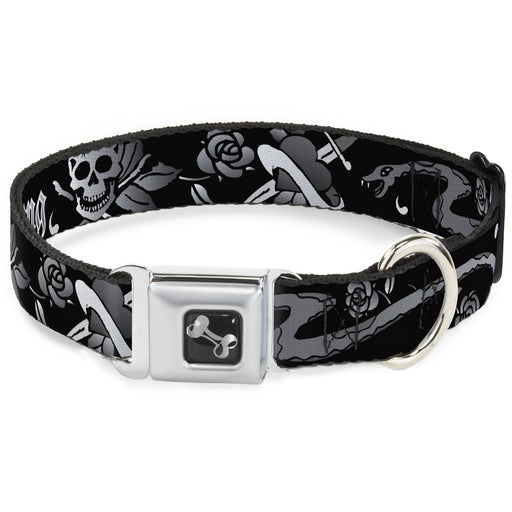 Dog Bone Seatbelt Buckle Collar - Live Hard Die Young Black/White Seatbelt Buckle Collars Buckle-Down   