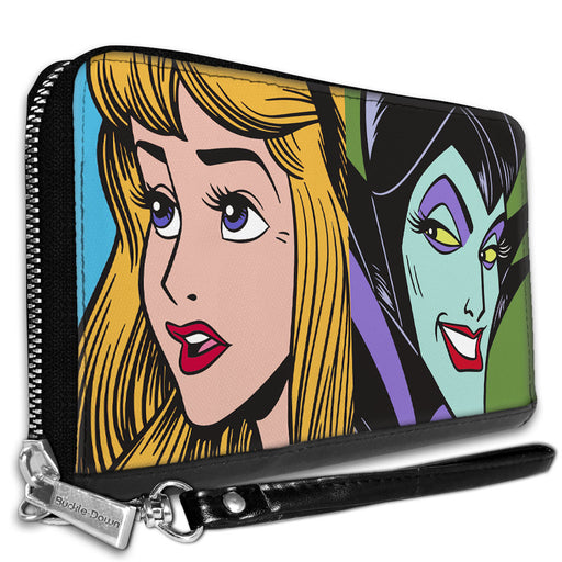 Women's PU Zip Around Wallet Rectangle - Sleeping Beauty Princess Aurora and Maleficent Face Blocks Clutch Zip Around Wallets Disney   