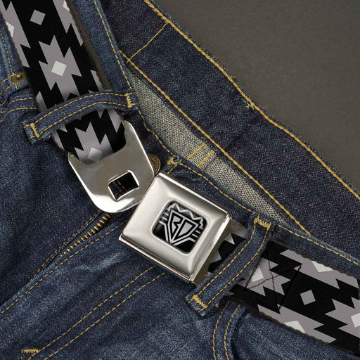 BD Wings Logo CLOSE-UP Full Color Black Silver Seatbelt Belt - Navajo Gray/Black/Gray/White Webbing Seatbelt Belts Buckle-Down   