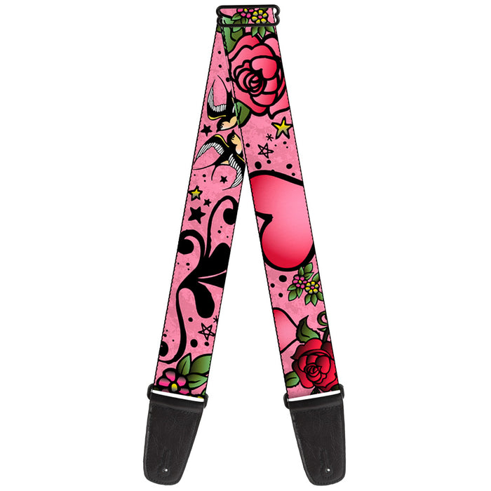 Guitar Strap - Mom & Dad CLOSE-UP Pink w Sparrows Guitar Straps Buckle-Down   