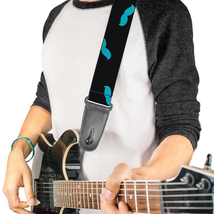 Guitar Strap - Mustaches Scattered Black Turquoise Guitar Straps Buckle-Down   