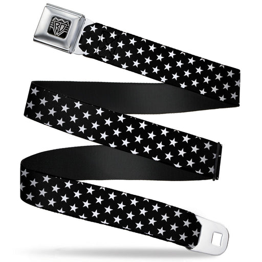 BD Wings Logo CLOSE-UP Full Color Black Silver Seatbelt Belt - Mini Stars3 Black/White Webbing Seatbelt Belts Buckle-Down   