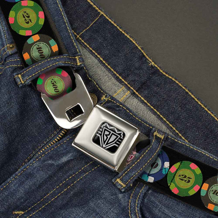 BD Wings Logo CLOSE-UP Full Color Black Silver Seatbelt Belt - Poker Chips 1 Webbing Seatbelt Belts Buckle-Down   