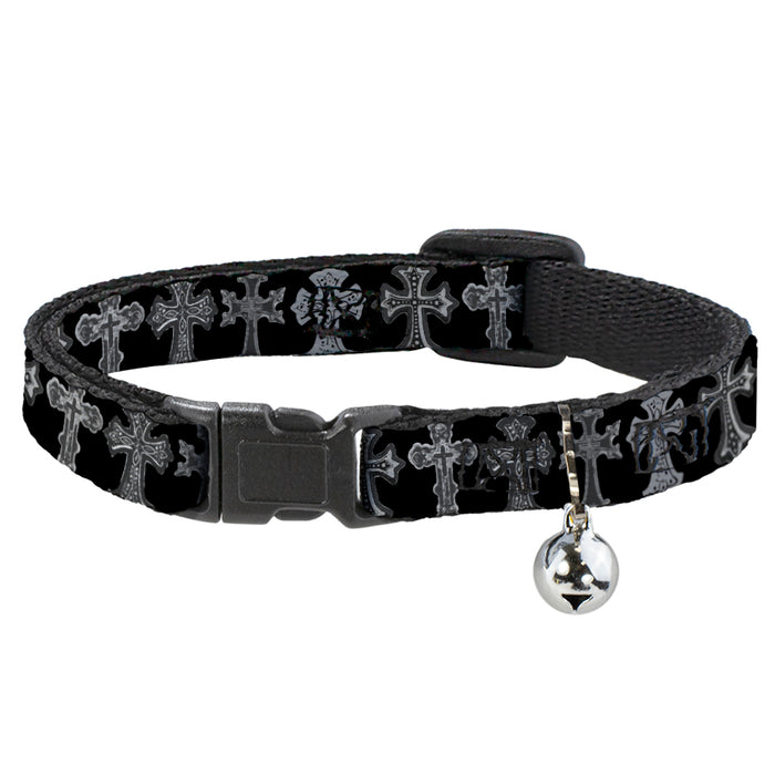 Cat Collar Breakaway - Elegant Crosses Black Grays Breakaway Cat Collars Buckle-Down   