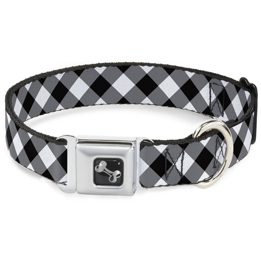 Dog Bone Seatbelt Buckle Collar - Diagonal Buffalo Plaid Black/White Seatbelt Buckle Collars Buckle-Down   