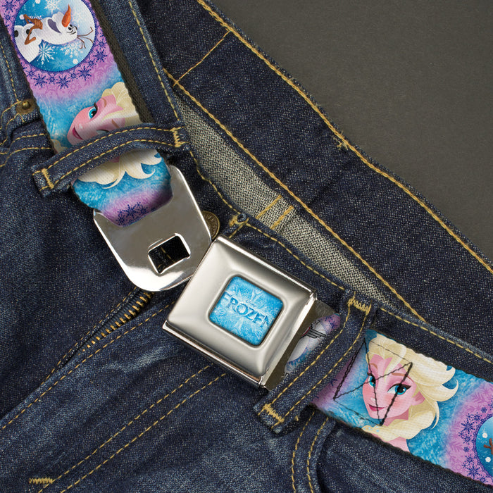FROZEN Logo Full Color Blues Seatbelt Belt - Frozen Elsa Poses/Olaf Pose Cameos Blues/Purples Webbing Seatbelt Belts Disney   