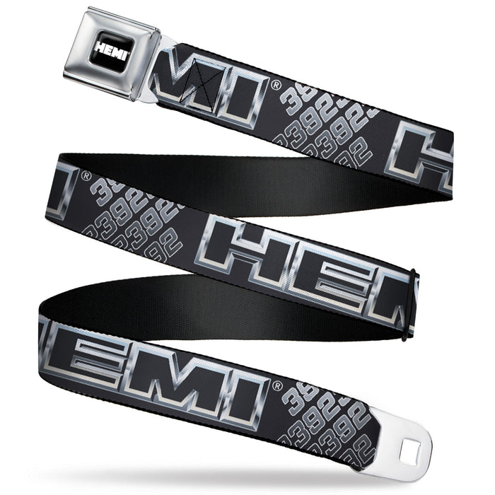 HEMI Bold Full Color Black/White Seatbelt Belt - HEMI Bold Outline 392/426 Black/Silver-Fade Webbing Seatbelt Belts Hemi   