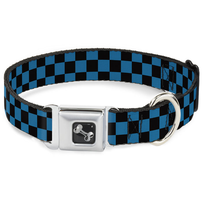 Dog Bone Seatbelt Buckle Collar - Checker Black/Turquoise Seatbelt Buckle Collars Buckle-Down   