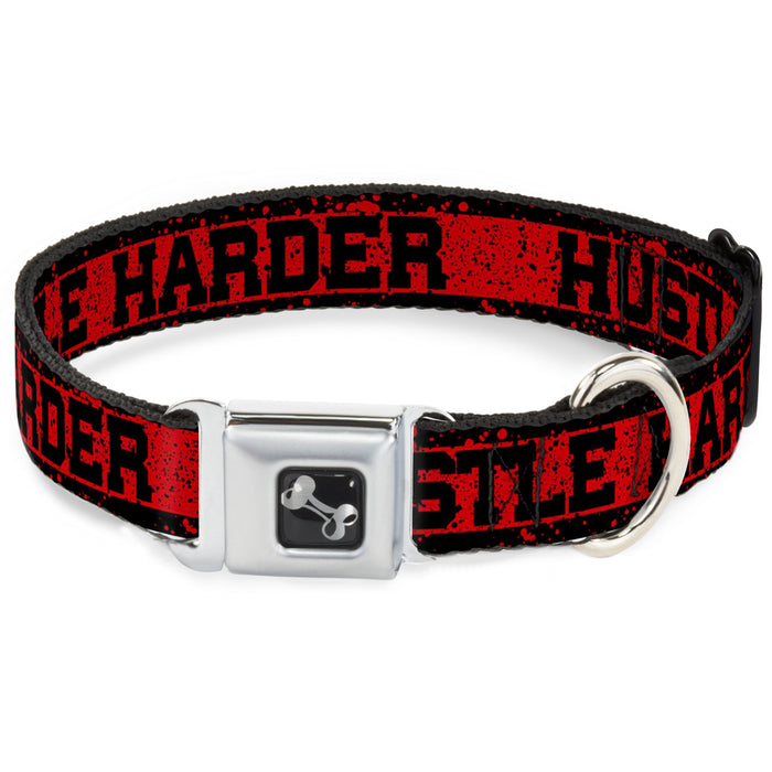 Dog Bone Seatbelt Buckle Collar - HUSTLE HARDER/Stripes Weathered Red/Black Seatbelt Buckle Collars Buckle-Down   