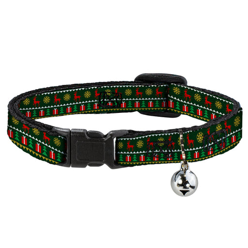 Cat Collar Breakaway - Christmas Sweater Stitch Green White Gold Red Breakaway Cat Collars Buckle-Down   