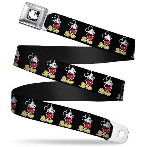 Classic Mickey Mouse Face CLOSE-UP Full Color Seatbelt Belt - Classic Mickey Mouse Pose Black Webbing Seatbelt Belts Disney   