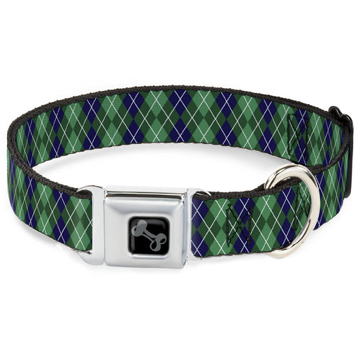 Dog Bone Black/Silver Seatbelt Buckle Collar - Argyle Green/Navy/Green/White Seatbelt Buckle Collars Buckle-Down   