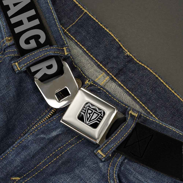 BD Wings Logo CLOSE-UP Full Color Black Silver Seatbelt Belt - ERMAHGERD! Black/Gray Webbing Seatbelt Belts Buckle-Down   