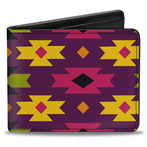 Bi-Fold Wallet - Mini Navajo Purple Yellow Pink Green Bi-Fold Wallets Buckle-Down   